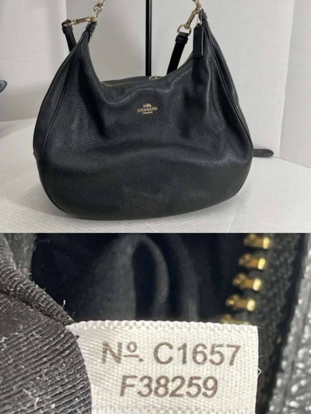 Coach Black Leather Shoulder Bag with Gold Hardware - Picture 12 of 14